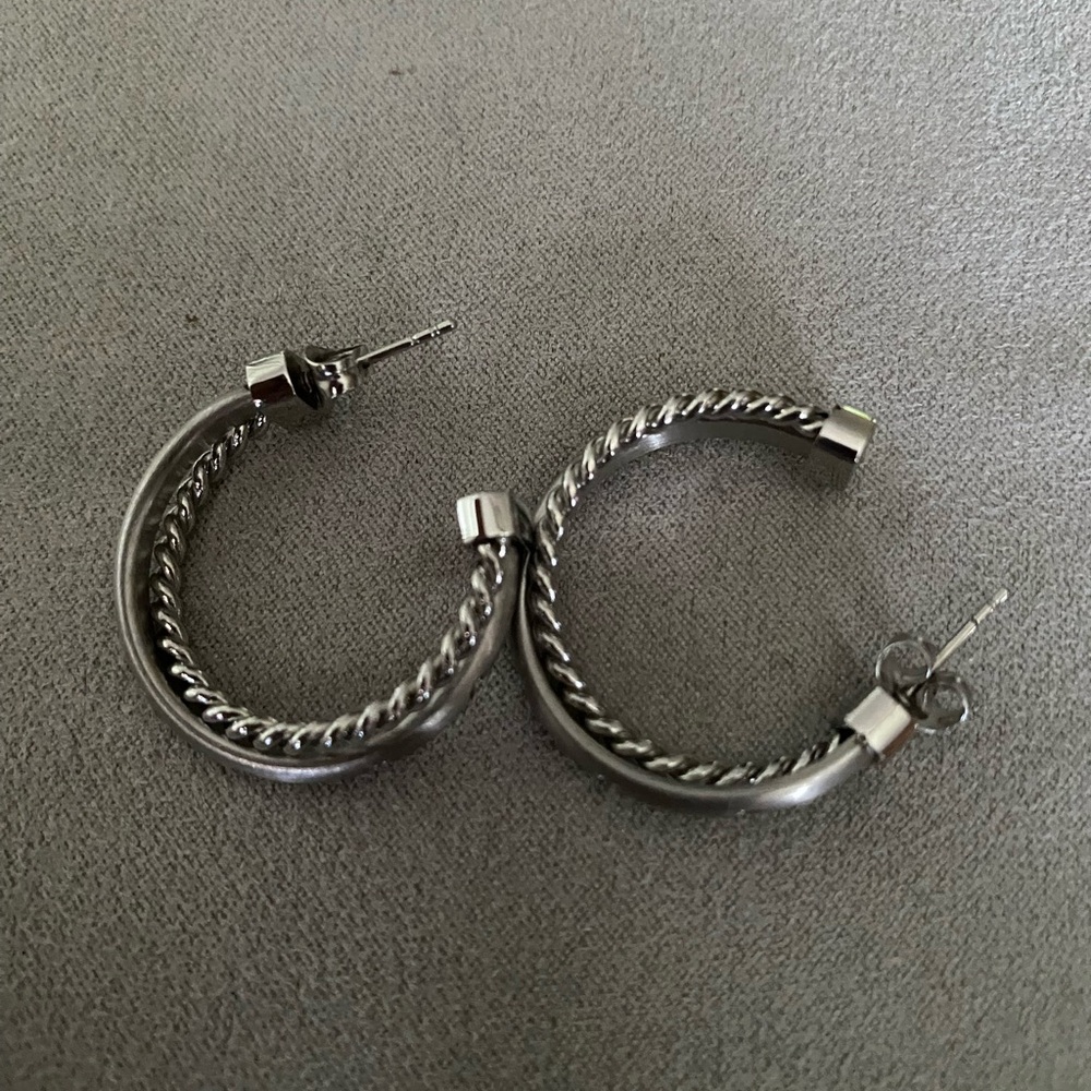 Chic Twisted Silver Hoop Earrings